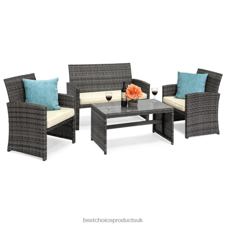 Outdoor Living | Best Choice Products4-Piece Outdoor Wicker Conversation Patio Set w/ 4 Seats, Glass Table Top N62R1399 Gray/Cream
