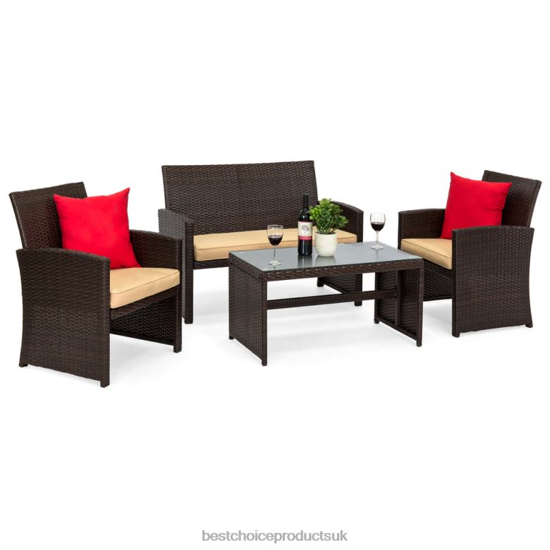 Outdoor Living | Best Choice Products4-Piece Outdoor Wicker Conversation Patio Set w/ 4 Seats, Glass Table Top N62R1400 Brown/Beige