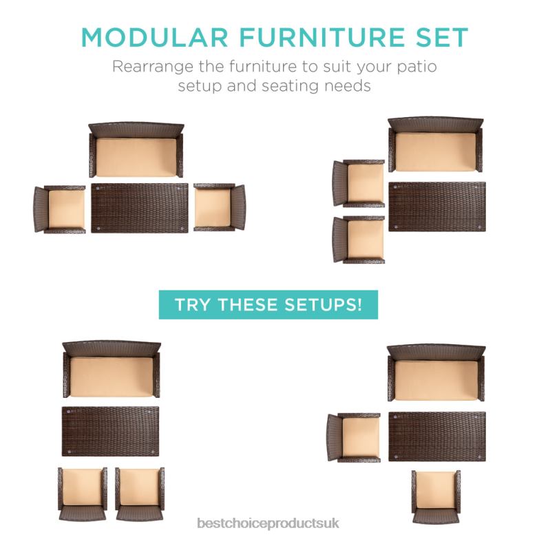 Outdoor Living | Best Choice Products4-Piece Outdoor Wicker Conversation Patio Set w/ 4 Seats, Glass Table Top N62R1400 Brown/Beige