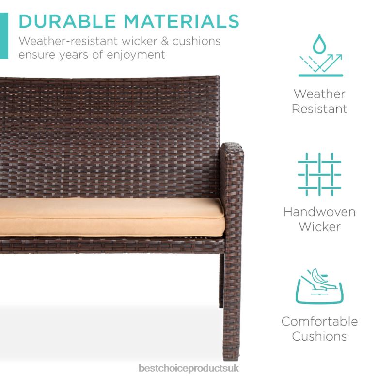 Outdoor Living | Best Choice Products4-Piece Outdoor Wicker Conversation Patio Set w/ 4 Seats, Glass Table Top N62R1400 Brown/Beige