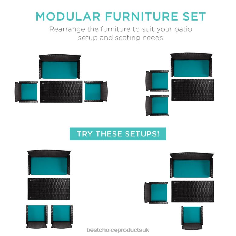 Outdoor Living | Best Choice Products4-Piece Outdoor Wicker Conversation Patio Set w/ 4 Seats, Glass Table Top N62R1401 Black/Teal