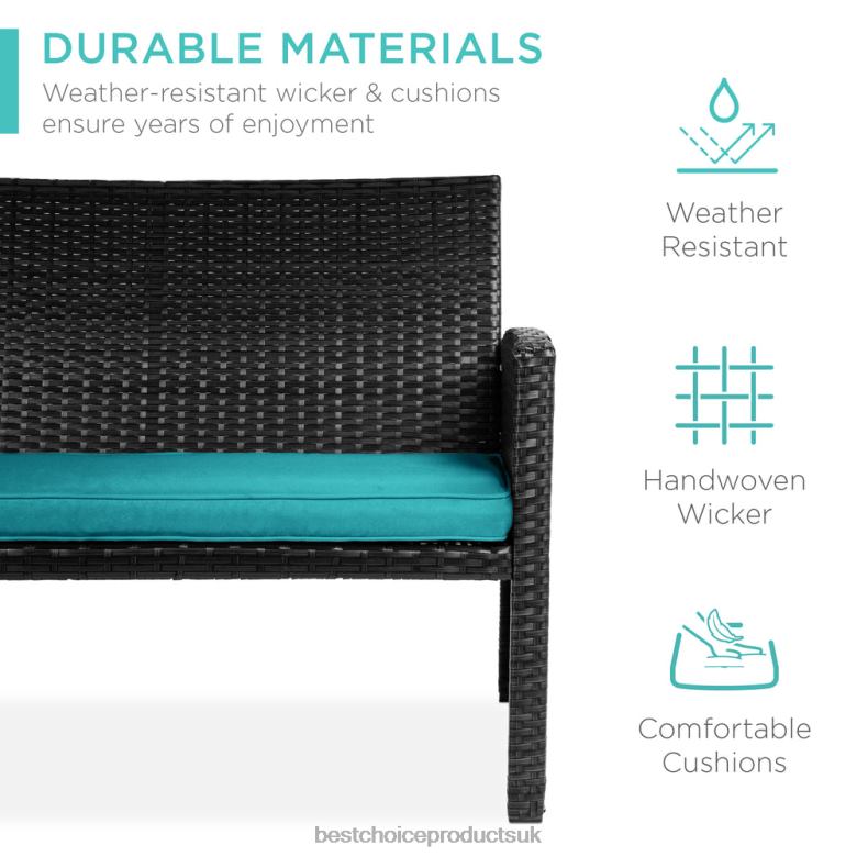 Outdoor Living | Best Choice Products4-Piece Outdoor Wicker Conversation Patio Set w/ 4 Seats, Glass Table Top N62R1401 Black/Teal