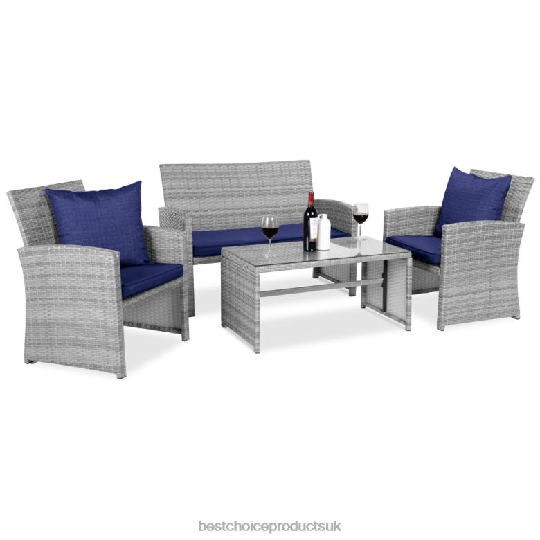 Outdoor Living | Best Choice Products4-Piece Outdoor Wicker Conversation Patio Set w/ 4 Seats, Glass Table Top N62R1402 Gray/Navy