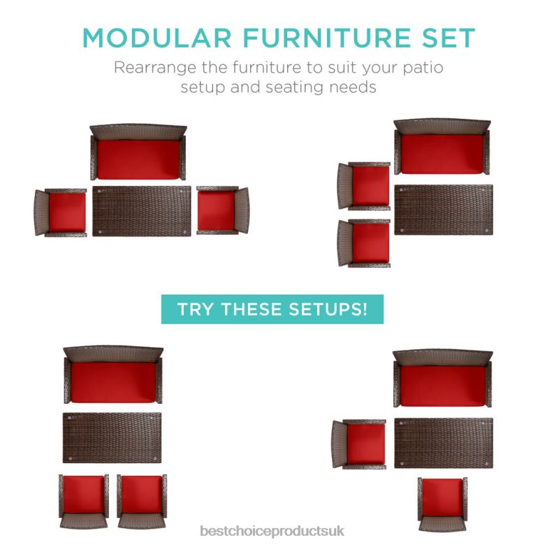 Outdoor Living | Best Choice Products4-Piece Outdoor Wicker Conversation Patio Set w/ 4 Seats, Glass Table Top N62R1403 Brown/Red