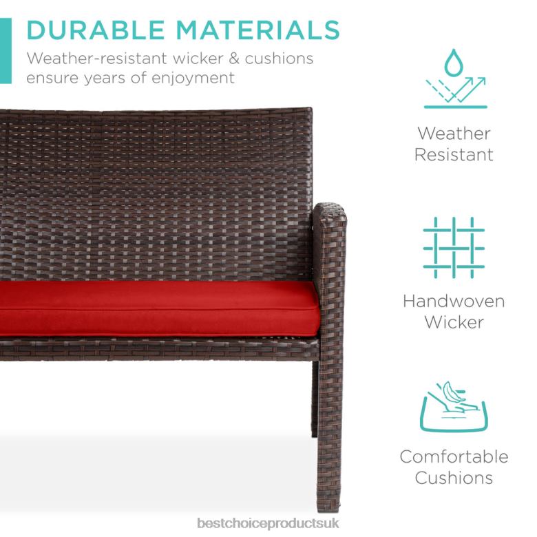 Outdoor Living | Best Choice Products4-Piece Outdoor Wicker Conversation Patio Set w/ 4 Seats, Glass Table Top N62R1403 Brown/Red