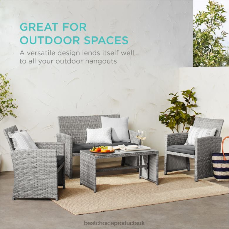 Outdoor Living | Best Choice Products4-Piece Outdoor Wicker Conversation Patio Set w/ 4 Seats, Glass Table Top N62R1404 Gray