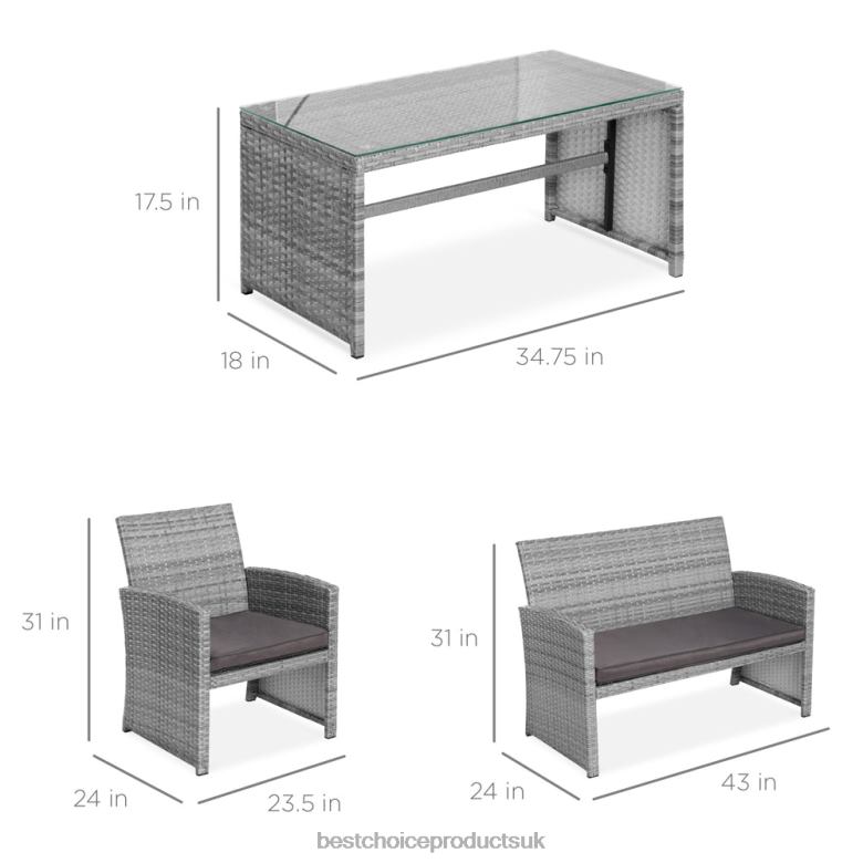 Outdoor Living | Best Choice Products4-Piece Outdoor Wicker Conversation Patio Set w/ 4 Seats, Glass Table Top N62R1404 Gray