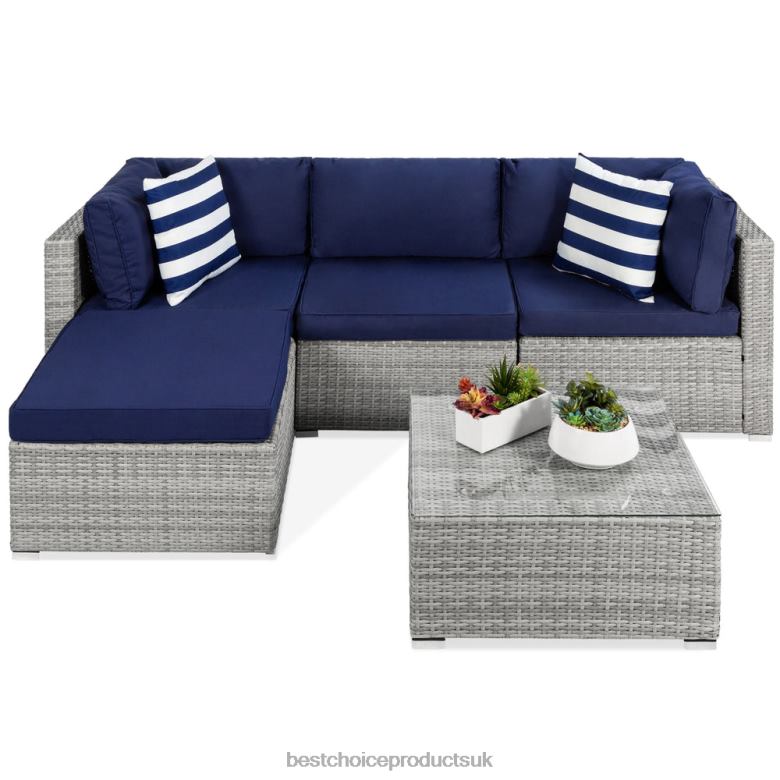 Outdoor Living | Best Choice Products5-Piece Modular Wicker Sectional Conversation Set w/ 2 Pillows, Coffee Table N62R1316 Gray/Navy