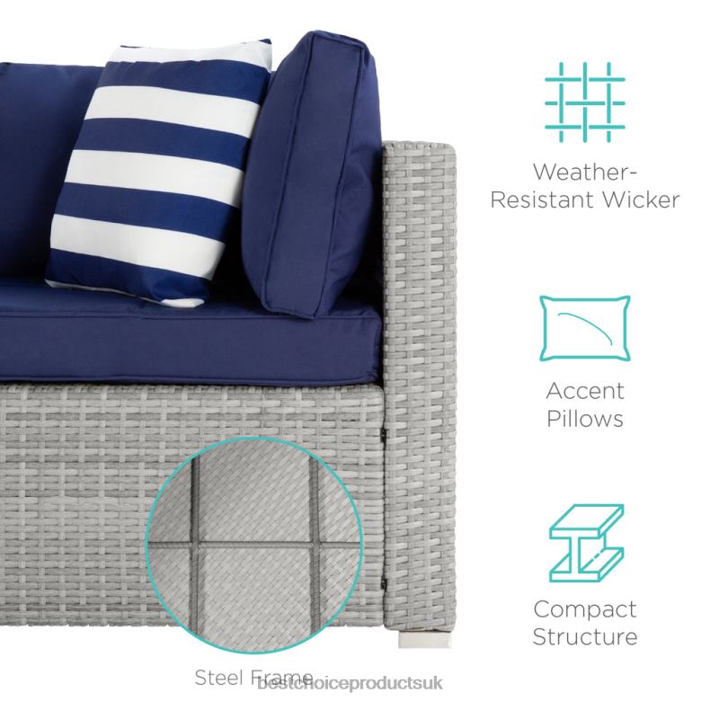 Outdoor Living | Best Choice Products5-Piece Modular Wicker Sectional Conversation Set w/ 2 Pillows, Coffee Table N62R1316 Gray/Navy