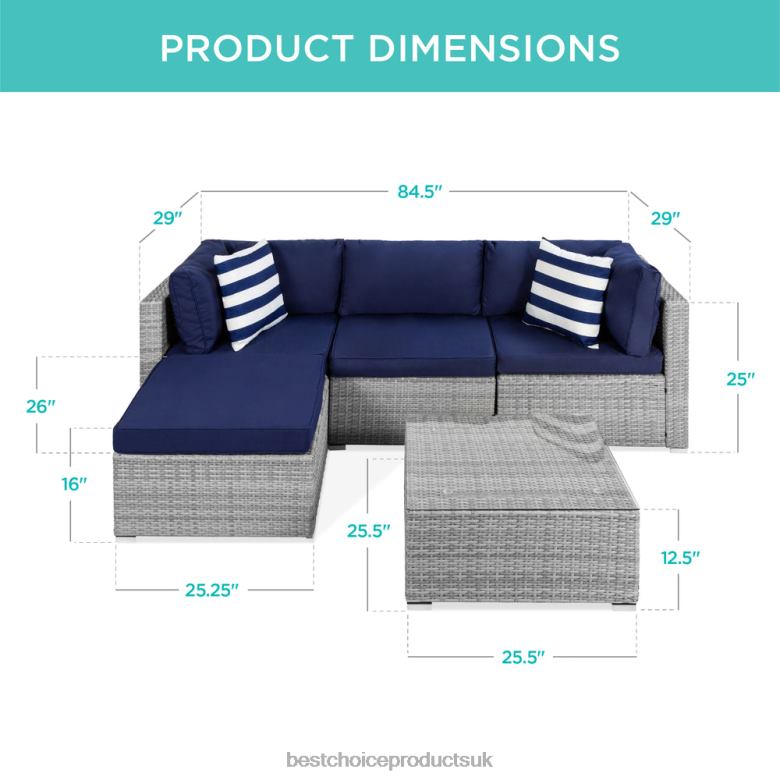 Outdoor Living | Best Choice Products5-Piece Modular Wicker Sectional Conversation Set w/ 2 Pillows, Coffee Table N62R1316 Gray/Navy