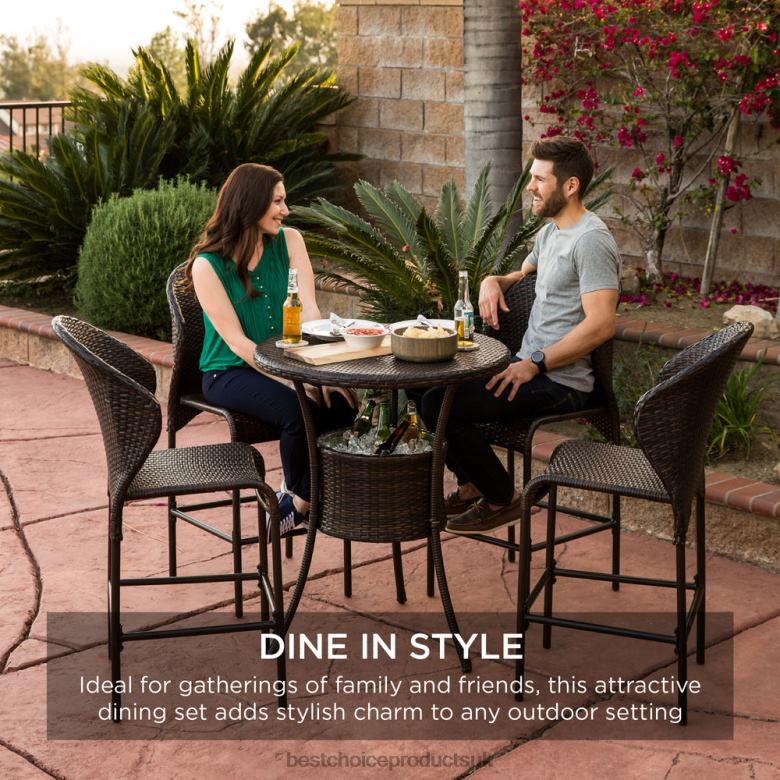Outdoor Living | Best Choice Products5-Piece Outdoor Wicker Bar Bistro Set for Patio, Porch w/ Ice Bucket N62R945 Brown