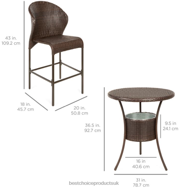 Outdoor Living | Best Choice Products5-Piece Outdoor Wicker Bar Bistro Set for Patio, Porch w/ Ice Bucket N62R945 Brown