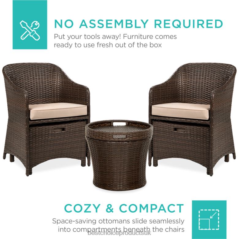 Outdoor Living | Best Choice Products5-Piece Outdoor Wicker Bistro Set w/ Side Storage Table, No Assembly N62R851 Brown