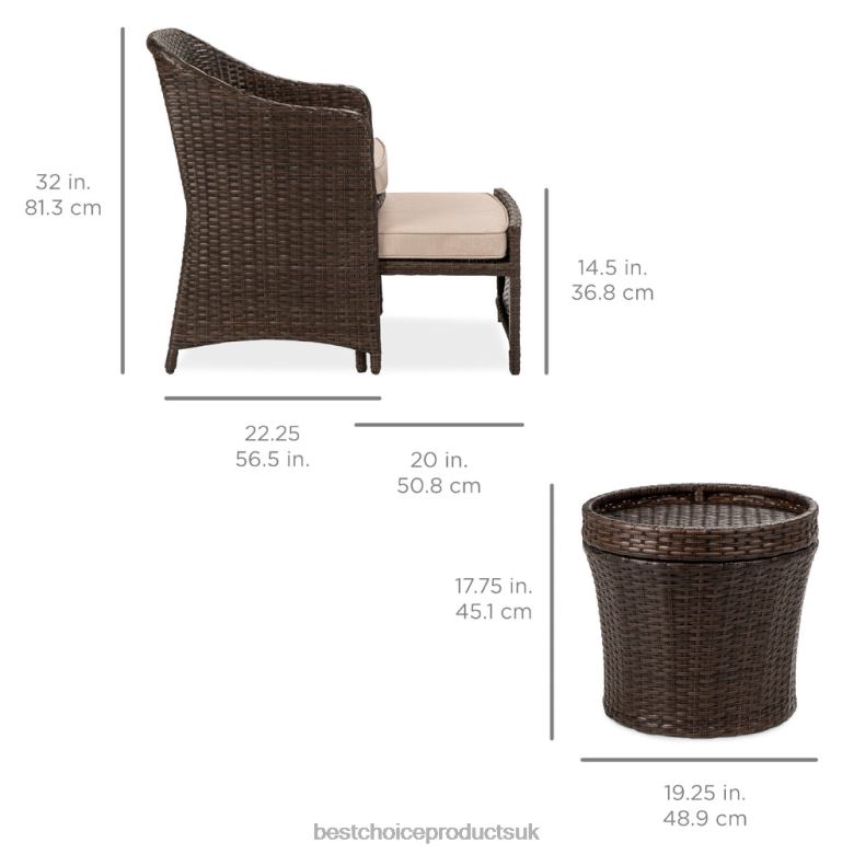 Outdoor Living | Best Choice Products5-Piece Outdoor Wicker Bistro Set w/ Side Storage Table, No Assembly N62R851 Brown