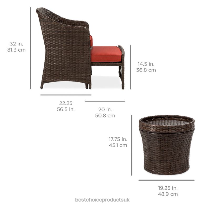 Outdoor Living | Best Choice Products5-Piece Outdoor Wicker Bistro Set w/ Side Storage Table, No Assembly N62R852 Red