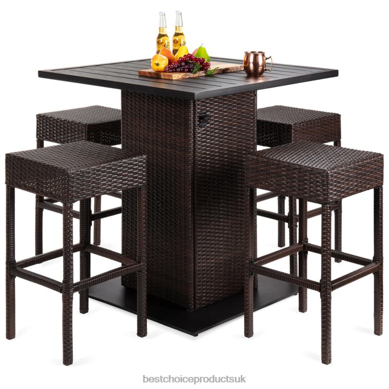 Outdoor Living | Best Choice Products5-Piece Wicker Bar Set w/ 4 Stools, Built-In Bottle Opener, Hidden Storage N62R1414 Brown