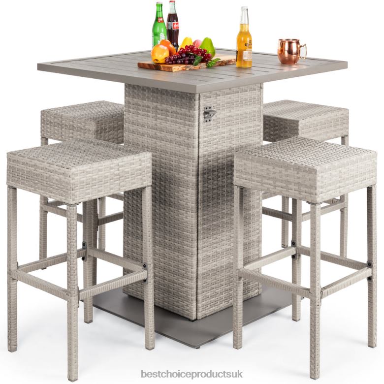 Outdoor Living | Best Choice Products5-Piece Wicker Bar Set w/ 4 Stools, Built-In Bottle Opener, Hidden Storage N62R1415 Gray