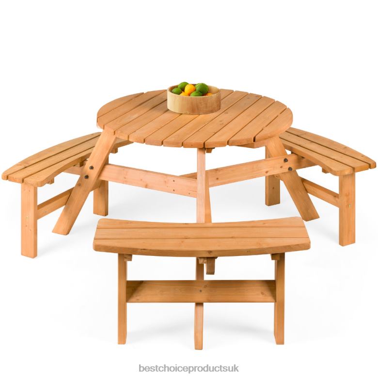 Outdoor Living | Best Choice Products6-Person Circular Wooden Picnic Table w/ Umbrella Hole, 3 Benches N62R1480 Natural