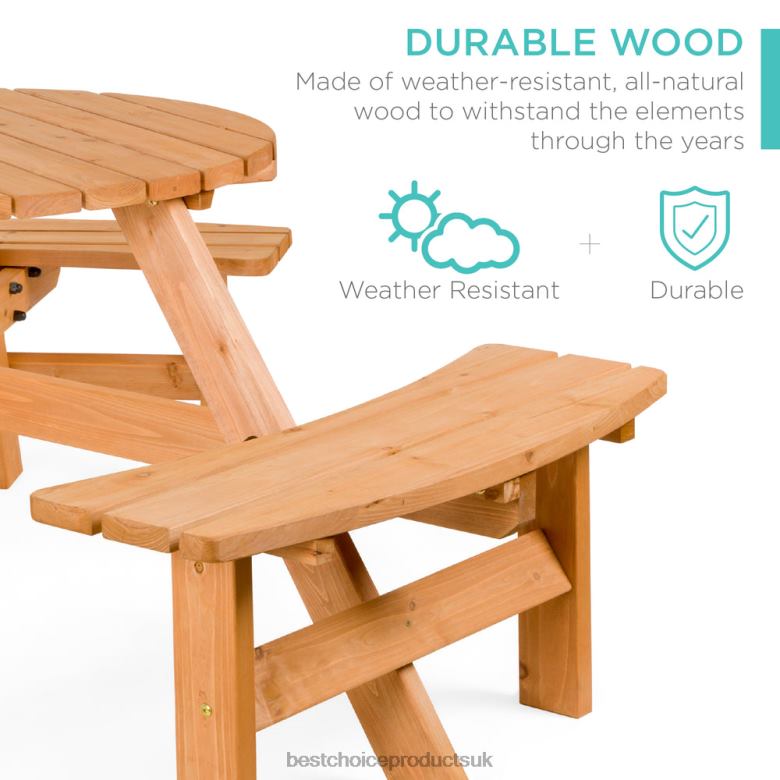 Outdoor Living | Best Choice Products6-Person Circular Wooden Picnic Table w/ Umbrella Hole, 3 Benches N62R1480 Natural