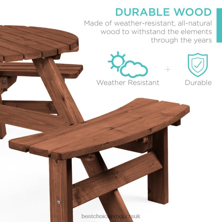 Outdoor Living | Best Choice Products6-Person Circular Wooden Picnic Table w/ Umbrella Hole, 3 Benches N62R1481 Walnut Brown
