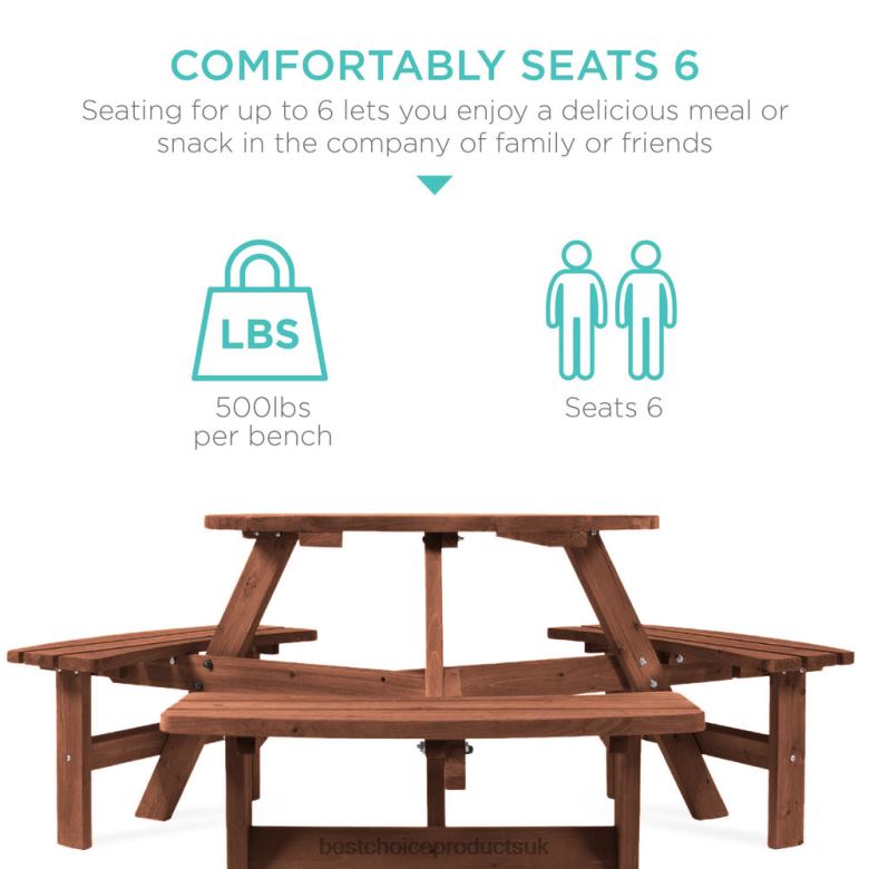 Outdoor Living | Best Choice Products6-Person Circular Wooden Picnic Table w/ Umbrella Hole, 3 Benches N62R1481 Walnut Brown