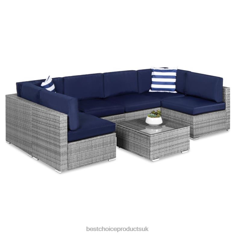 Outdoor Living | Best Choice Products7-Piece Modular Wicker Sectional Conversation Set w/ 2 Pillows, Cover N62R1304 Gray/Navy