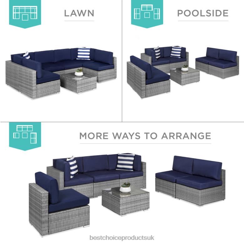 Outdoor Living | Best Choice Products7-Piece Modular Wicker Sectional Conversation Set w/ 2 Pillows, Cover N62R1304 Gray/Navy
