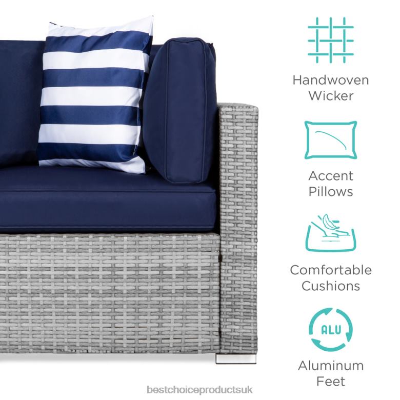 Outdoor Living | Best Choice Products7-Piece Modular Wicker Sectional Conversation Set w/ 2 Pillows, Cover N62R1304 Gray/Navy