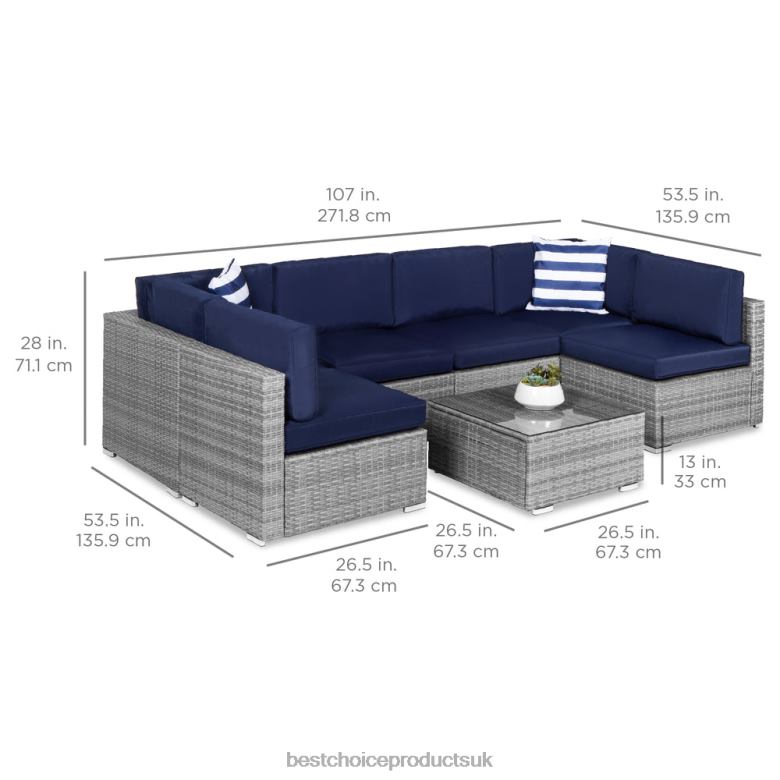 Outdoor Living | Best Choice Products7-Piece Modular Wicker Sectional Conversation Set w/ 2 Pillows, Cover N62R1304 Gray/Navy