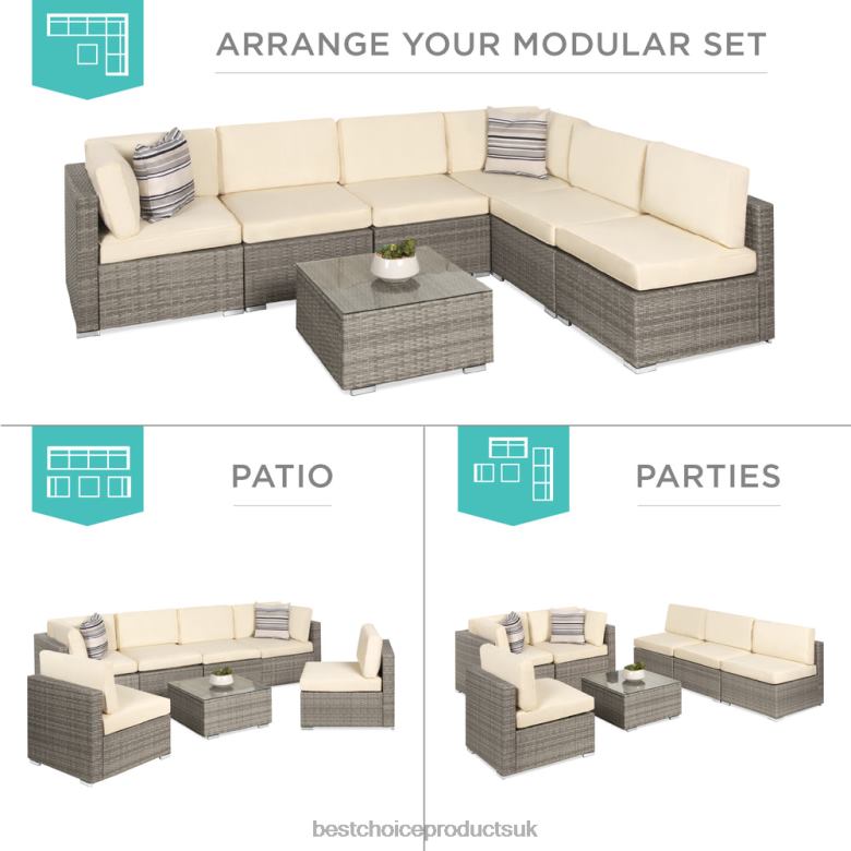 Outdoor Living | Best Choice Products7-Piece Modular Wicker Sectional Conversation Set w/ 2 Pillows, Cover N62R1305 Gray/Cream