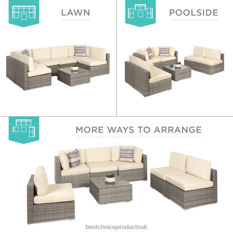 Outdoor Living | Best Choice Products7-Piece Modular Wicker Sectional Conversation Set w/ 2 Pillows, Cover N62R1305 Gray/Cream