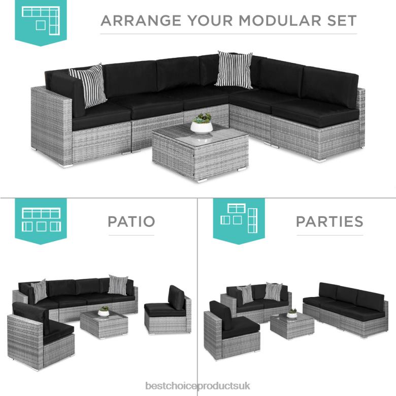 Outdoor Living | Best Choice Products7-Piece Modular Wicker Sectional Conversation Set w/ 2 Pillows, Cover N62R1306 Gray/Black