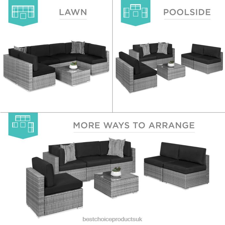 Outdoor Living | Best Choice Products7-Piece Modular Wicker Sectional Conversation Set w/ 2 Pillows, Cover N62R1306 Gray/Black
