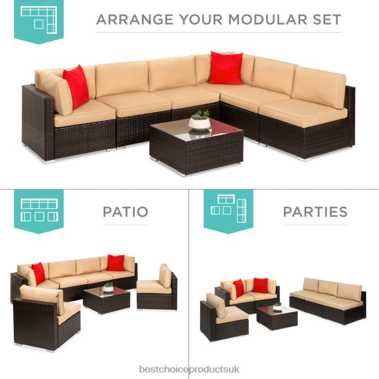 Outdoor Living | Best Choice Products7-Piece Modular Wicker Sectional Conversation Set w/ 2 Pillows, Cover N62R1307 Brown/Tan