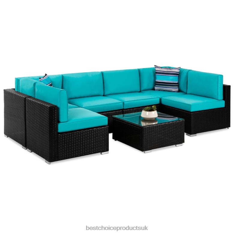 Outdoor Living | Best Choice Products7-Piece Modular Wicker Sectional Conversation Set w/ 2 Pillows, Cover N62R1308 Black/Teal