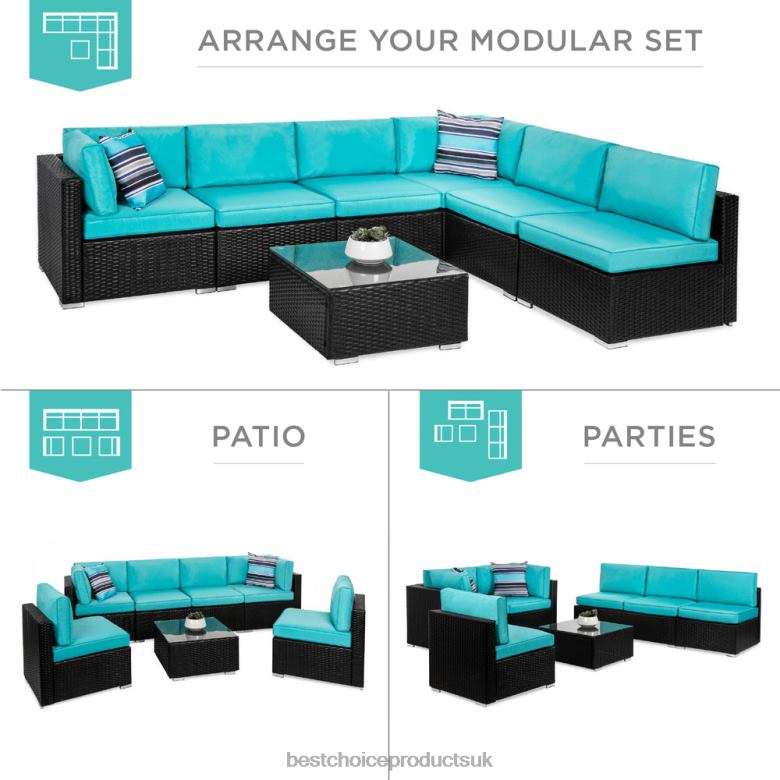 Outdoor Living | Best Choice Products7-Piece Modular Wicker Sectional Conversation Set w/ 2 Pillows, Cover N62R1308 Black/Teal