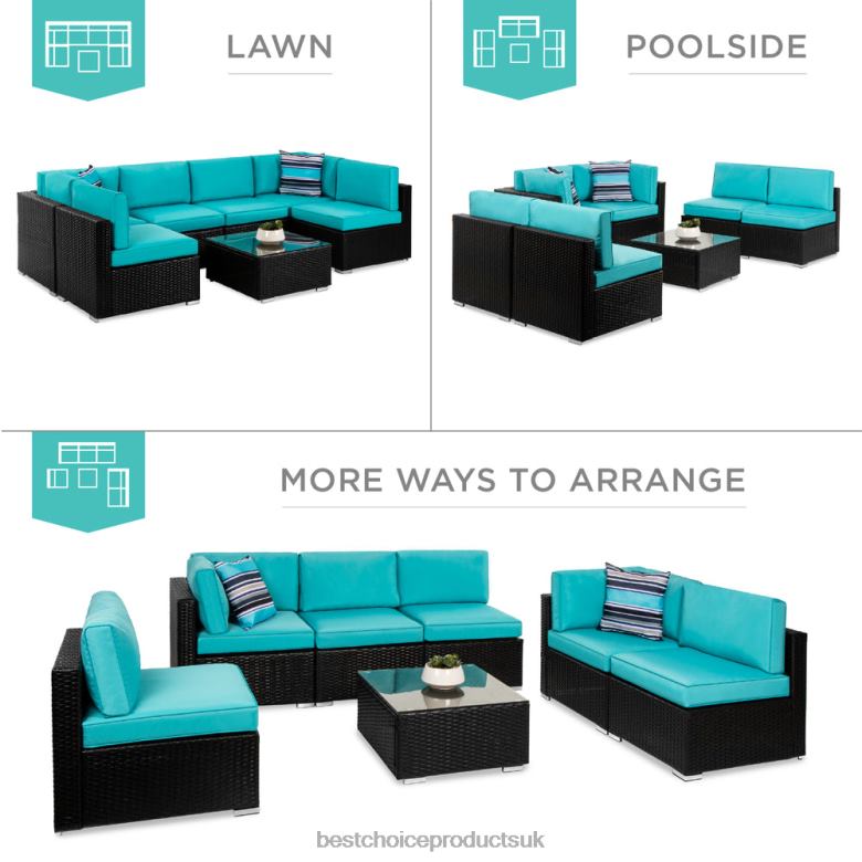 Outdoor Living | Best Choice Products7-Piece Modular Wicker Sectional Conversation Set w/ 2 Pillows, Cover N62R1308 Black/Teal