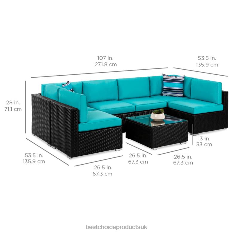 Outdoor Living | Best Choice Products7-Piece Modular Wicker Sectional Conversation Set w/ 2 Pillows, Cover N62R1308 Black/Teal