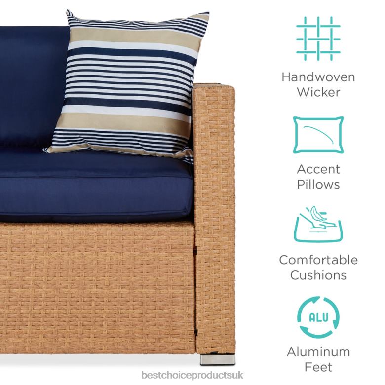 Outdoor Living | Best Choice Products7-Piece Modular Wicker Sectional Conversation Set w/ 2 Pillows, Cover N62R1309 Natural/Navy