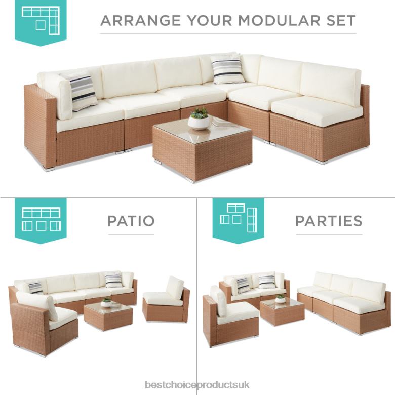 Outdoor Living | Best Choice Products7-Piece Modular Wicker Sectional Conversation Set w/ 2 Pillows, Cover N62R1310 Natural/Ivory