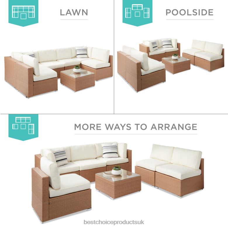 Outdoor Living | Best Choice Products7-Piece Modular Wicker Sectional Conversation Set w/ 2 Pillows, Cover N62R1310 Natural/Ivory