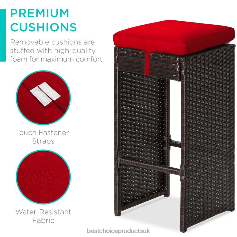 Outdoor Living | Best Choice Products7-Piece Wicker Bar Patio Dining Set w/ Glass Table Top, 6 Stools N62R1391 Red