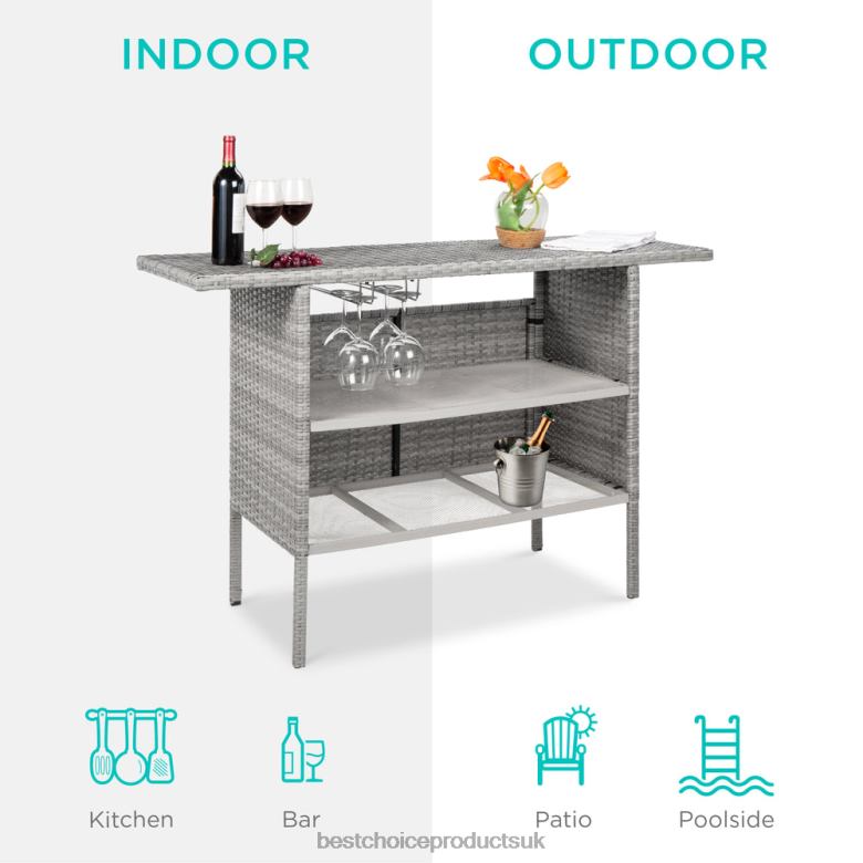 Outdoor Living | Best Choice ProductsOutdoor Wicker Bar Counter Table w/ 2 Steel Shelves, 2 Rails N62R933 Gray