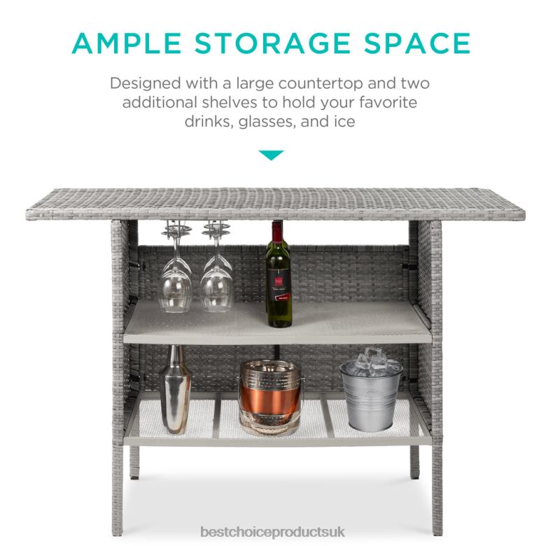 Outdoor Living | Best Choice ProductsOutdoor Wicker Bar Counter Table w/ 2 Steel Shelves, 2 Rails N62R933 Gray
