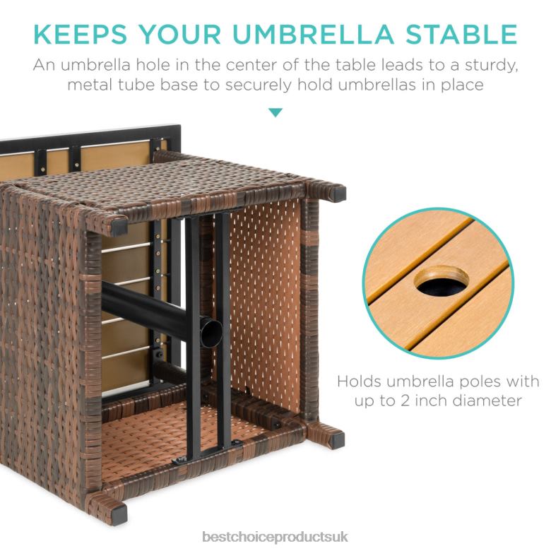 Outdoor Living | Best Choice ProductsOutdoor Wicker Patio Side Table Accent Furniture w/ Umbrella Hole N62R930 Brown