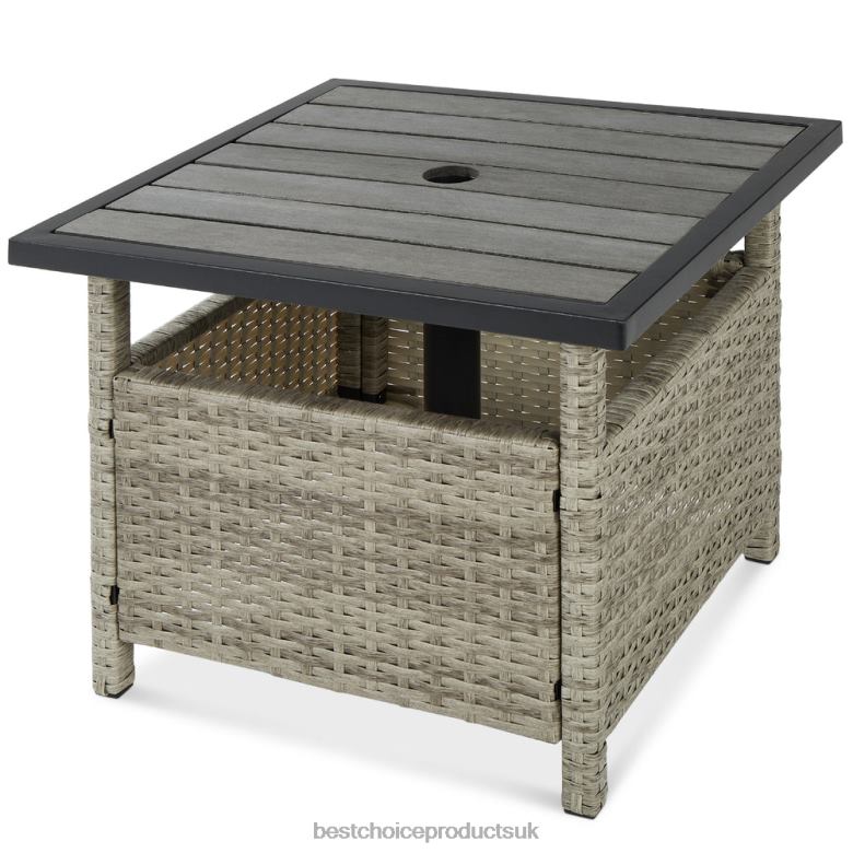 Outdoor Living | Best Choice ProductsOutdoor Wicker Patio Side Table Accent Furniture w/ Umbrella Hole N62R931 Gray
