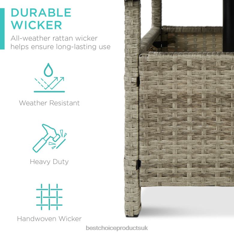 Outdoor Living | Best Choice ProductsOutdoor Wicker Patio Side Table Accent Furniture w/ Umbrella Hole N62R931 Gray