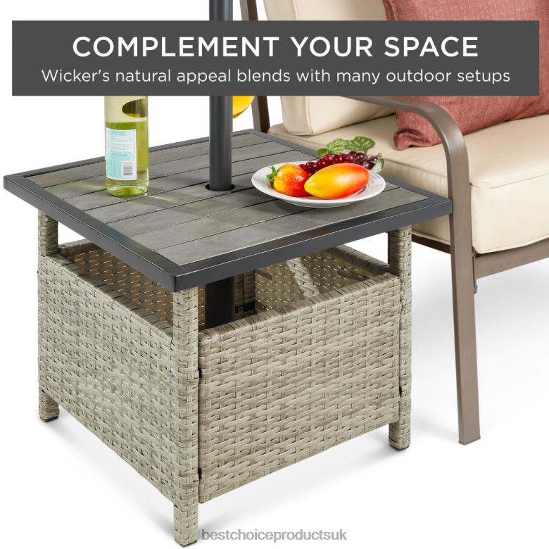 Outdoor Living | Best Choice ProductsOutdoor Wicker Patio Side Table Accent Furniture w/ Umbrella Hole N62R931 Gray