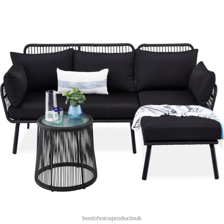 Outdoor Living | Best Choice ProductsRope Woven Sectional, L-Shape Sofa Set w/ Detachable Lounger, Table N62R403 Black