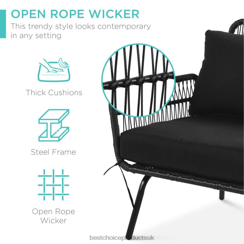 Outdoor Living | Best Choice ProductsRope Woven Sectional, L-Shape Sofa Set w/ Detachable Lounger, Table N62R403 Black